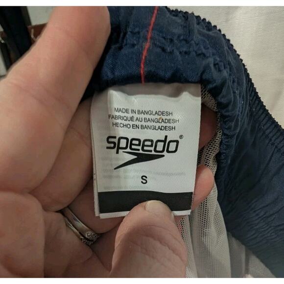 Speedo Mens S Red White Navy Blue Elastic Waist Drawstring Swim Trunks Shorts - Picture 8 of 11